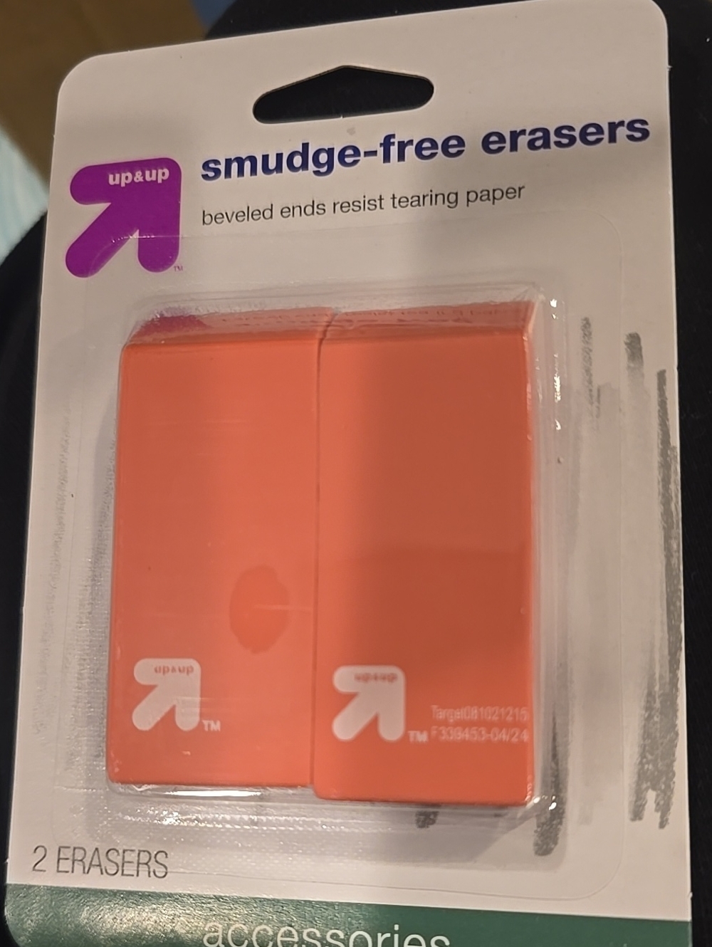 ❤️10/$10 New Target up&up Orange Smudge-Free Erasers (2 Pack)